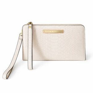 Poppy & Peonies Croc Embossed Vegan Leather Wristlet Wallet Ivory Beige